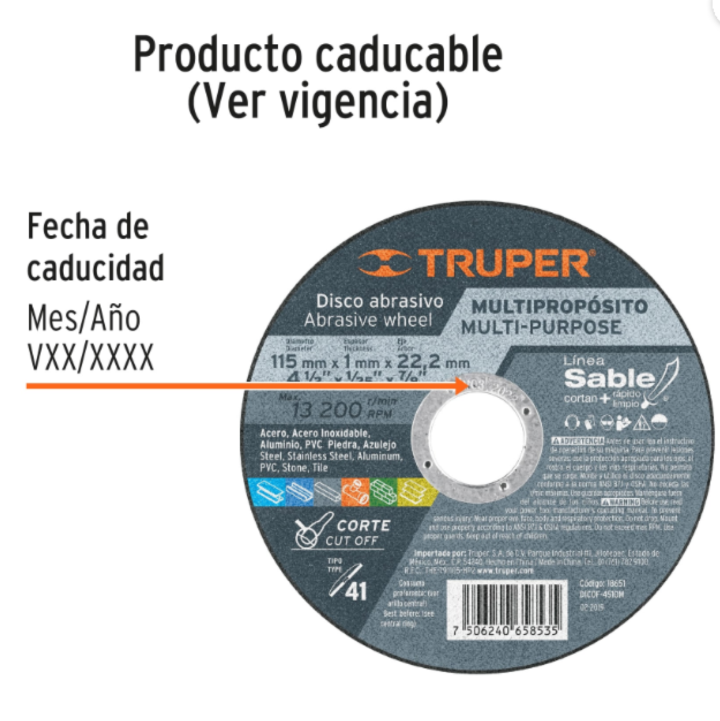 DISCO CORTE METAL 4 1/2 1mm SABLE TRUPER - Imagen 3