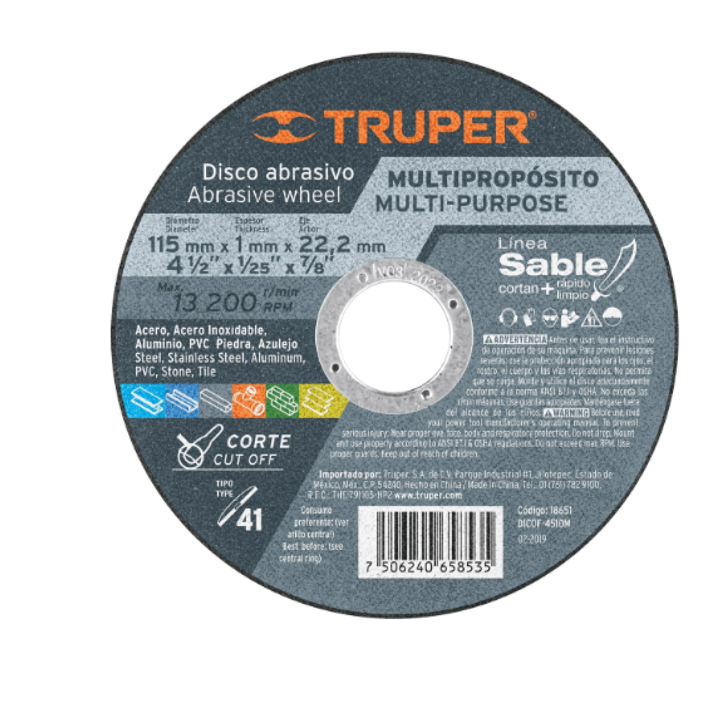 DISCO CORTE METAL 4 1/2 1mm SABLE TRUPER - Imagen 4
