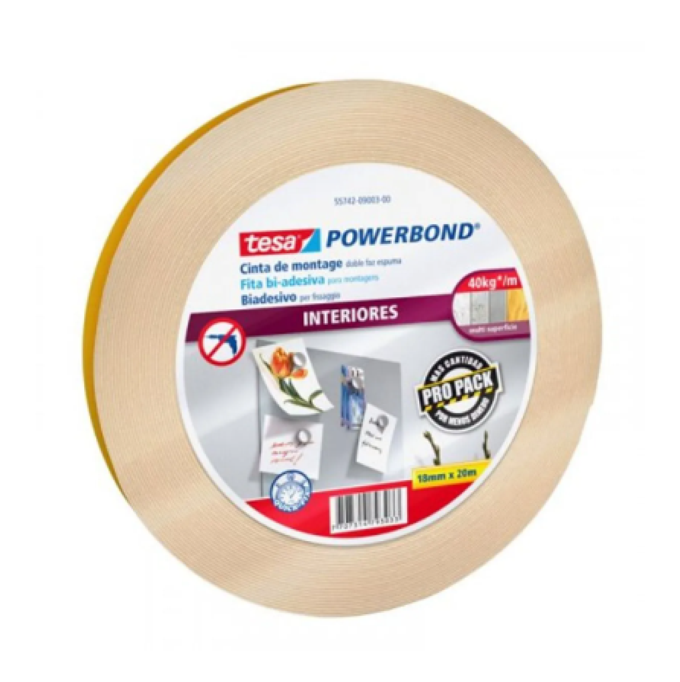 CINTA DOBLE FAZ ESPUMA 18mm X 5M INTERIORES BLANCA TESA REF 0005384