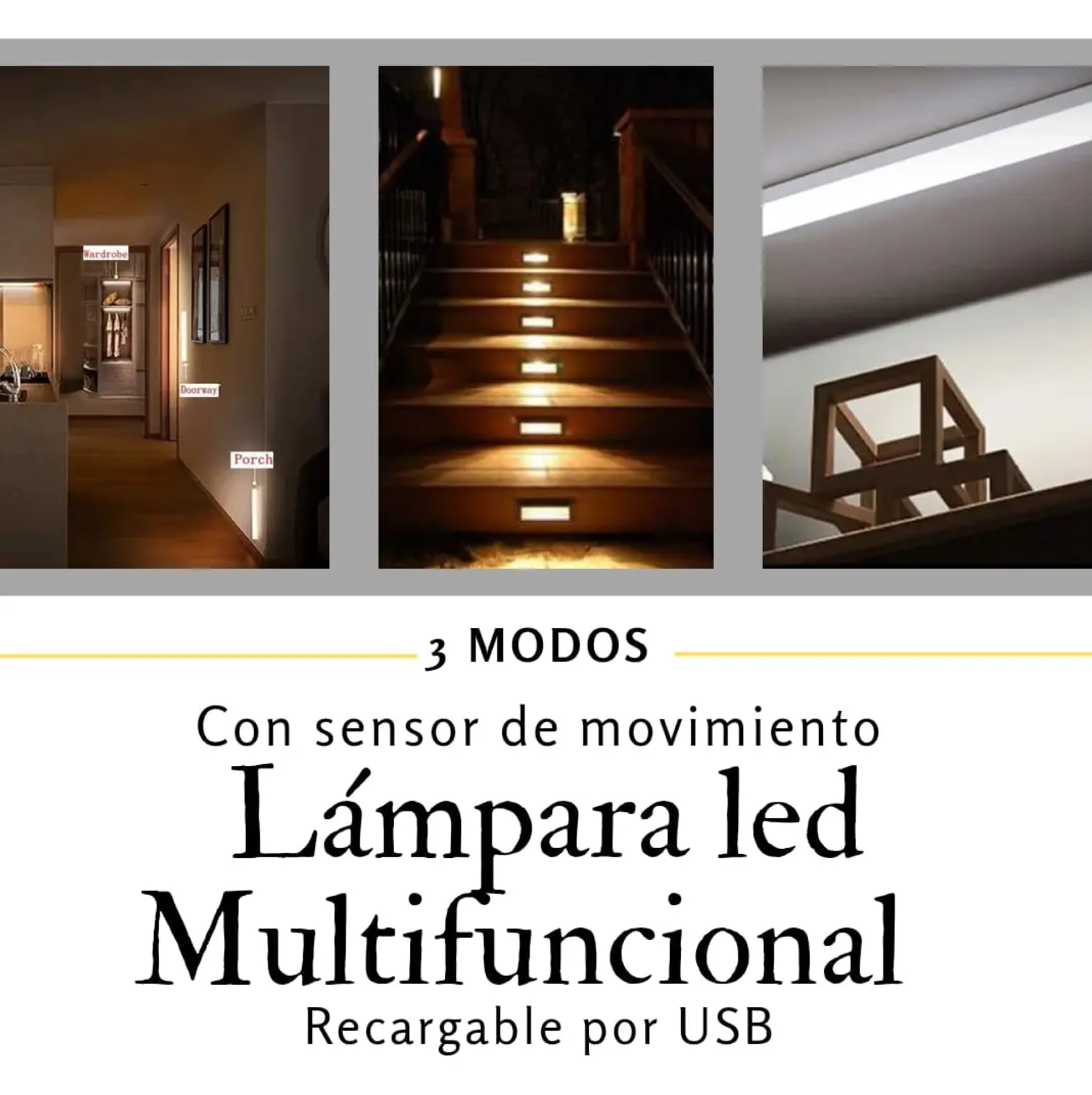 LAMPARA RECARGABLE LED 3CCT ULTRA SLIM C/SENSOR PLATEADO 30CM LED GOLD LSR1-006 - Imagen 3