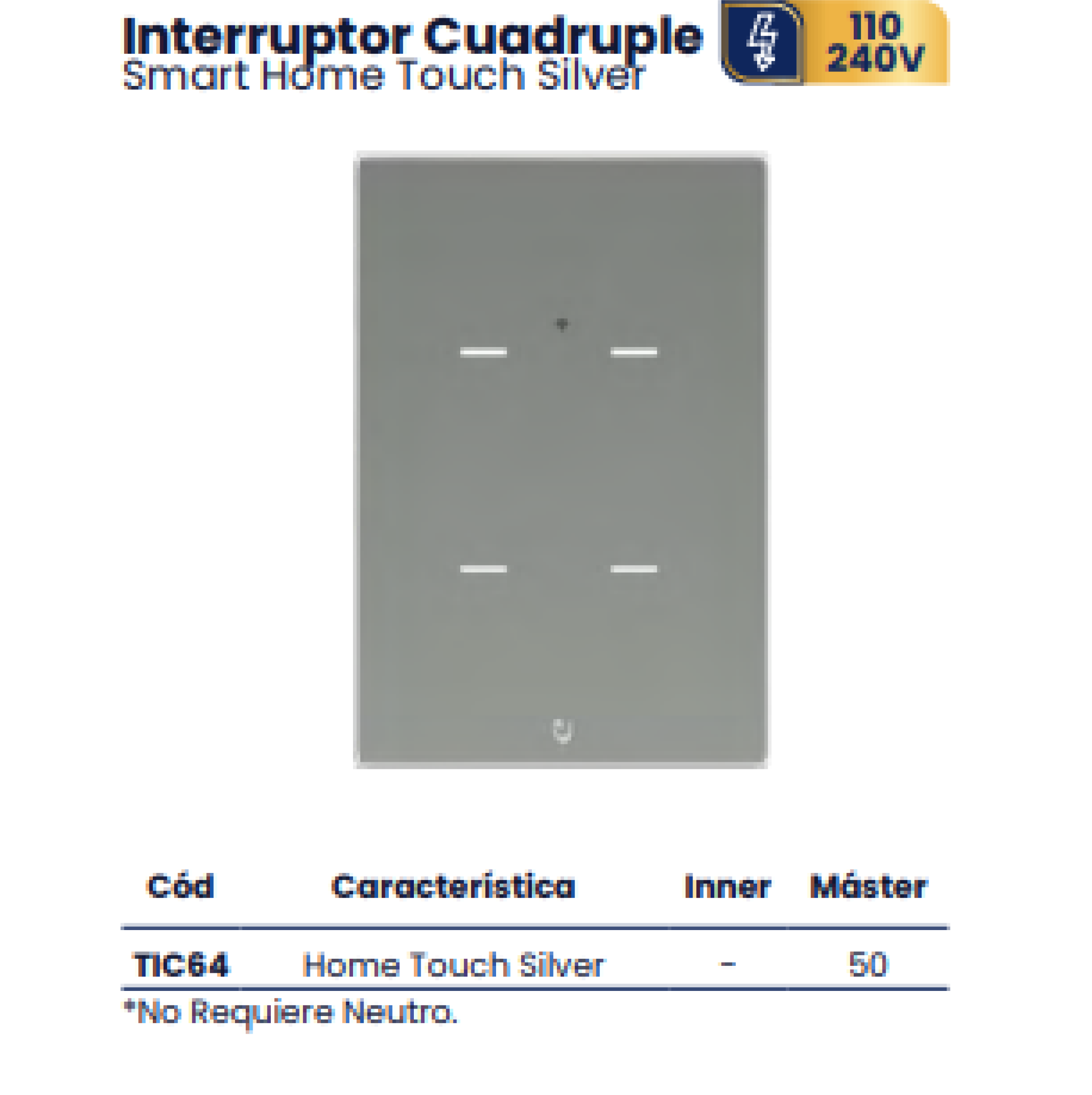 INTERRUPTOR CUADRUPLE SMART WIFI SILVER GEN2 MERCURY REF TIC64 - Imagen 2