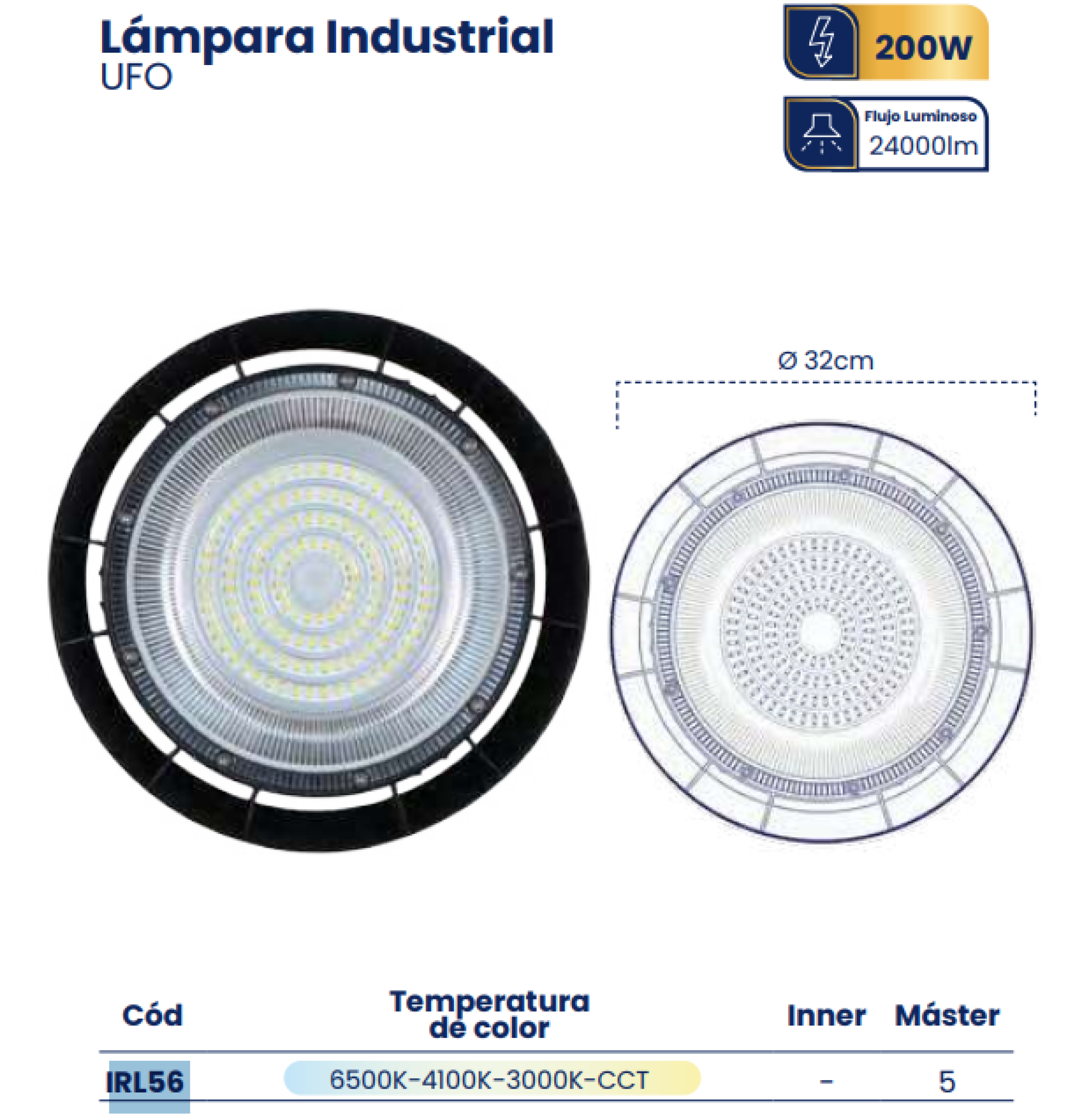 LAMPARA HIGHT BAY 200W 6500K IRL56 MERCURY - Imagen 2