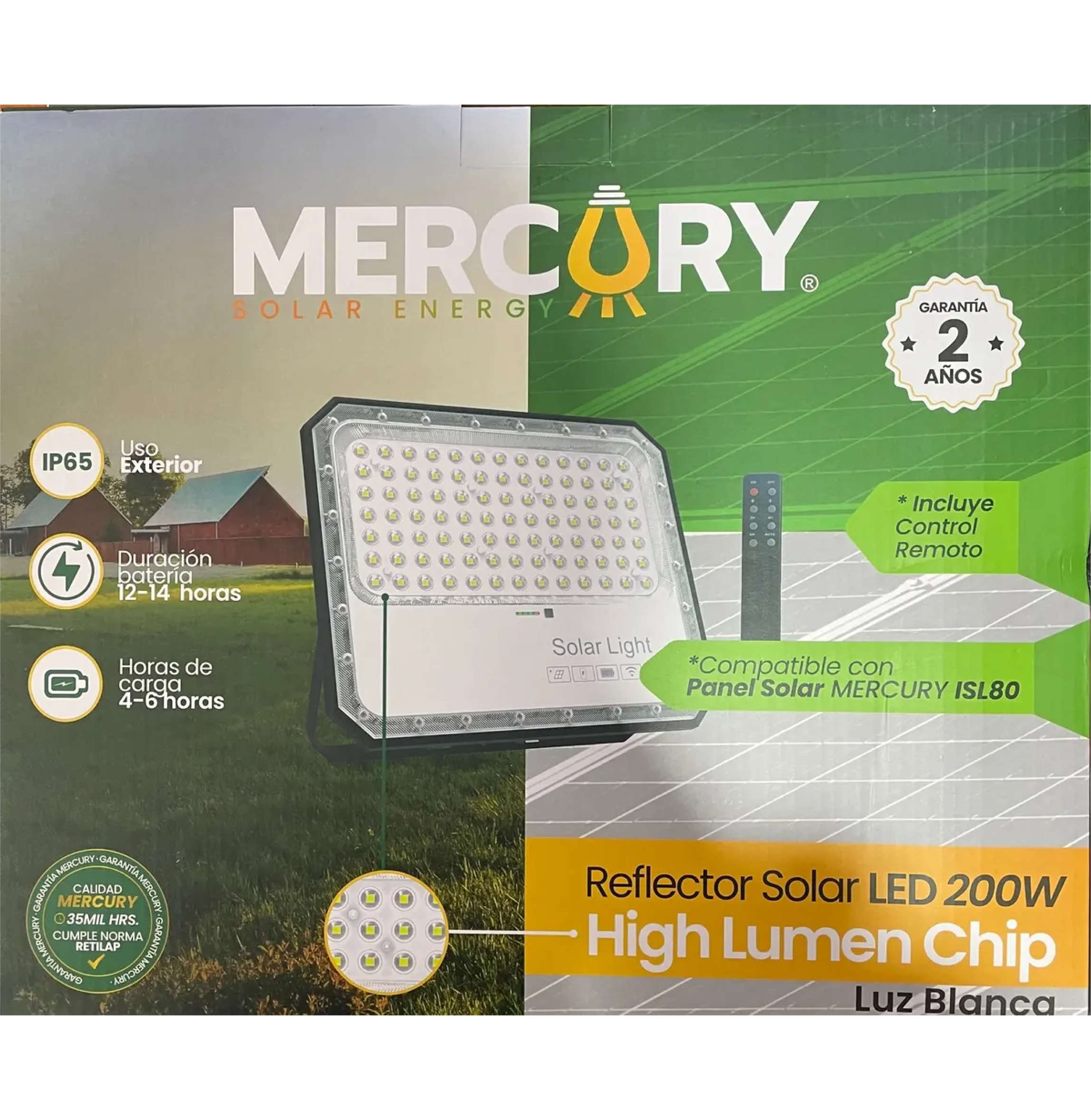 REFLECTOR LED 200W 6500K SOLAR IP65 MERCURY ISL79 - Imagen 2