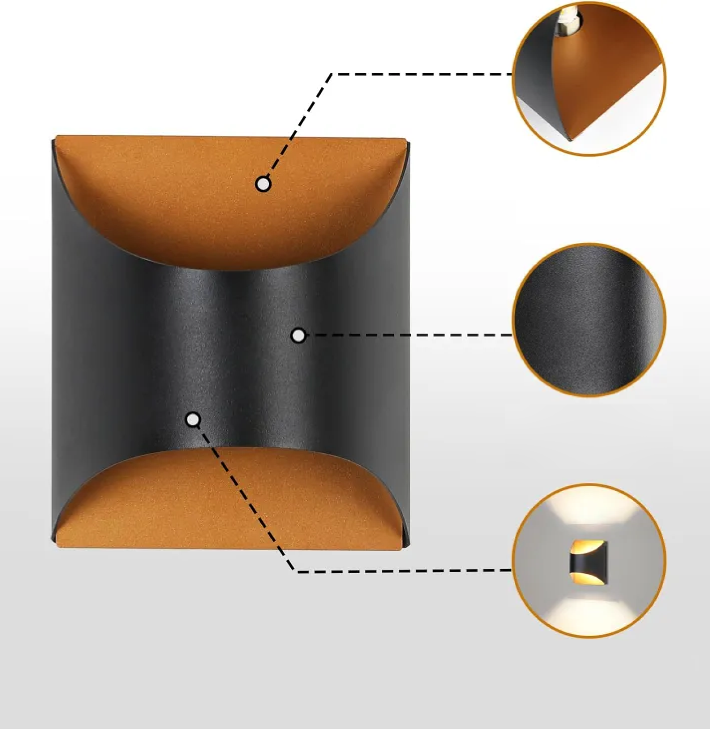 APLIQUE LED PARED 02W 3000K NEGRO - DORADO UP & DOWN EXCELL 70158 - Imagen 3