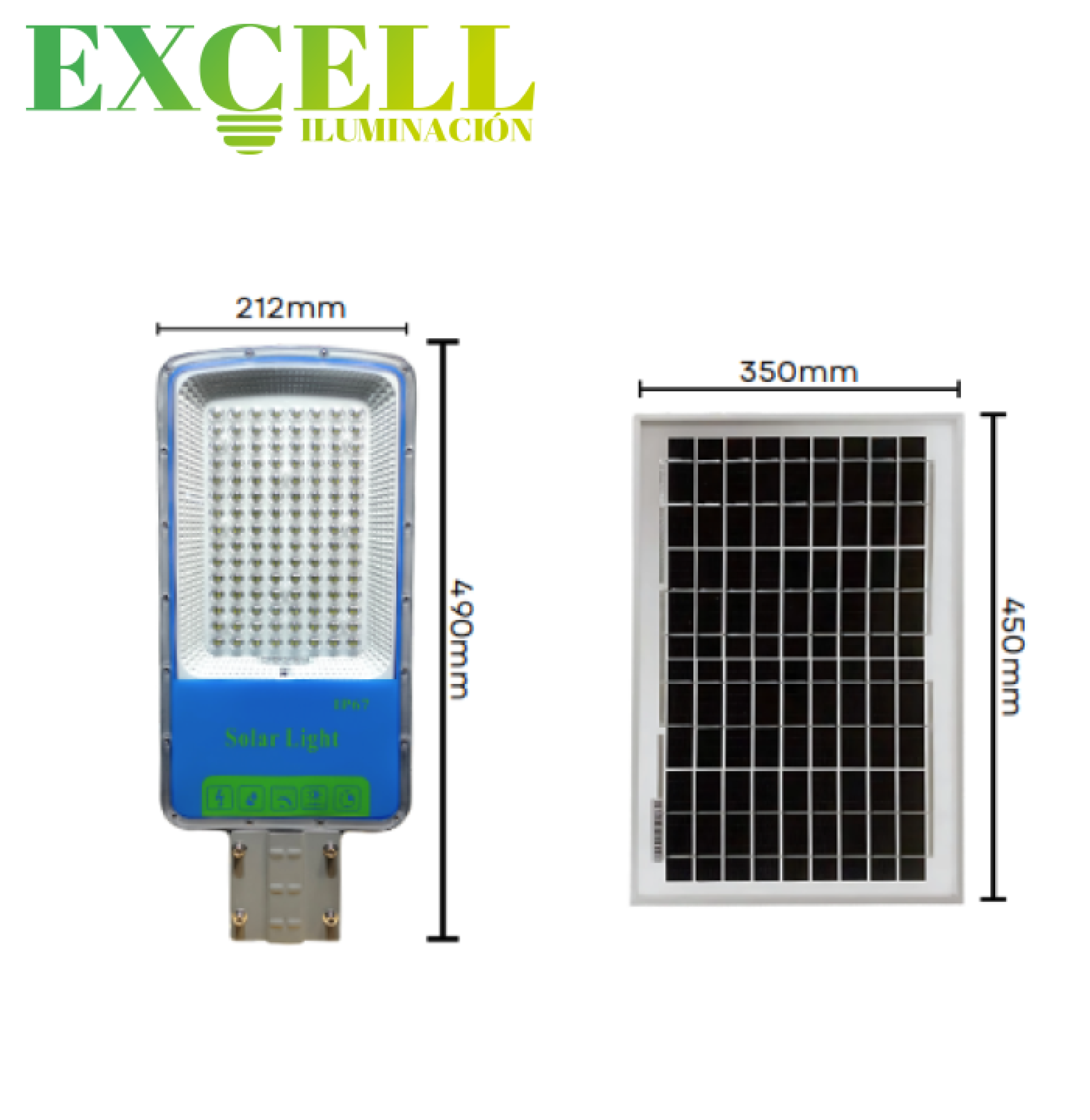 LUMINARIA LED 200W 6500K C/PANEL SOLAR PROFESIONAL EXCELL 5782 - Imagen 2