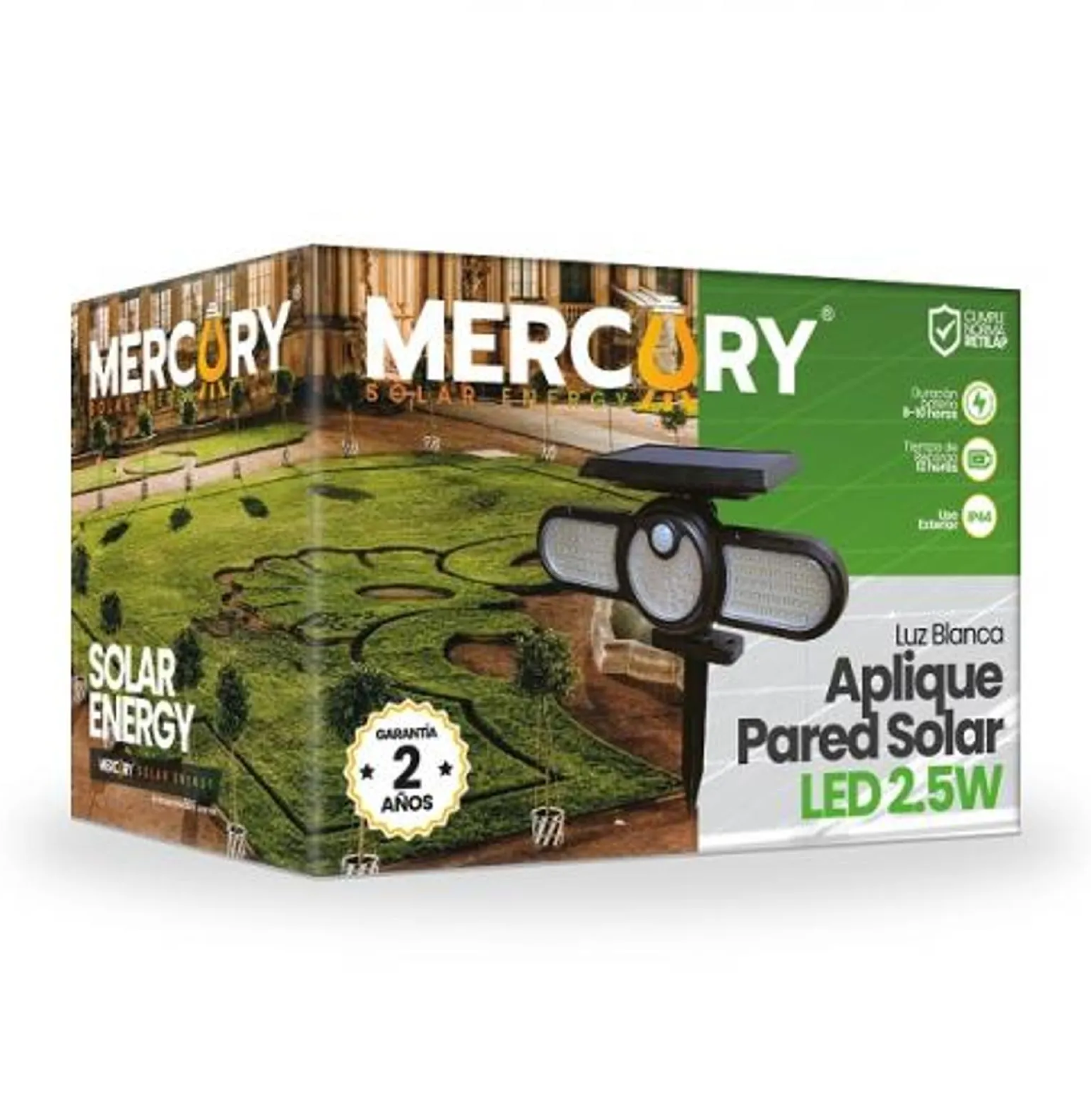 APLIQUE LED PARED 2.5W 6500K C/SENSOR SOLAR M2 NEGRO IP44 MERCURY REF ISL24