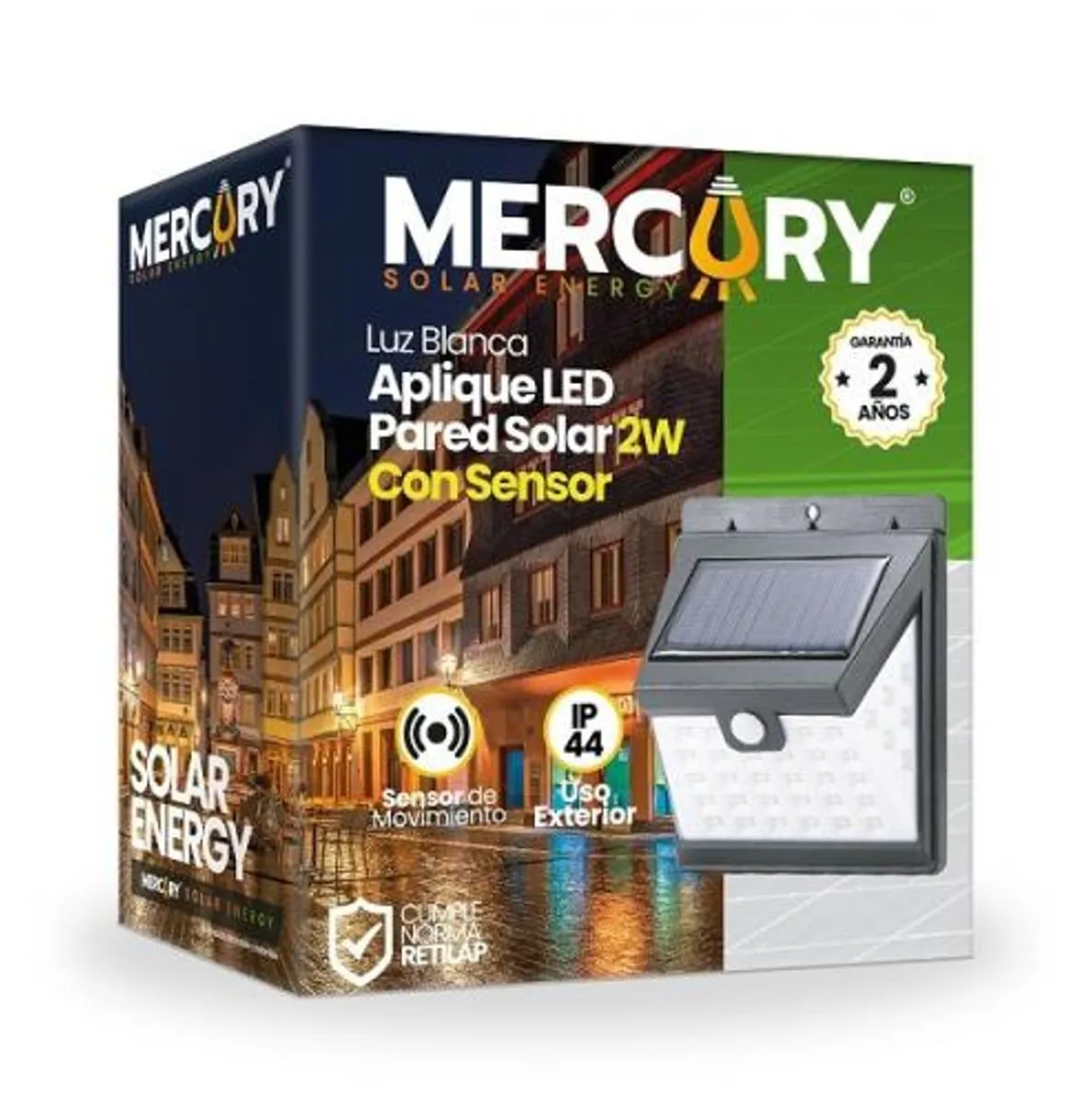 APLIQUE PARED SOLAR LED 2W 6500k IP44 CON SENSOR ISL11 MERCURY