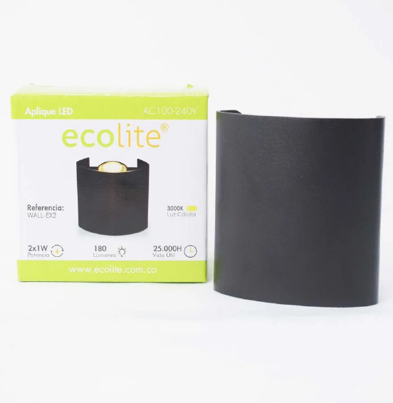 APLIQUE LED PARED 02W 3000K NEGRO ECOLITE REF WALL-EX2