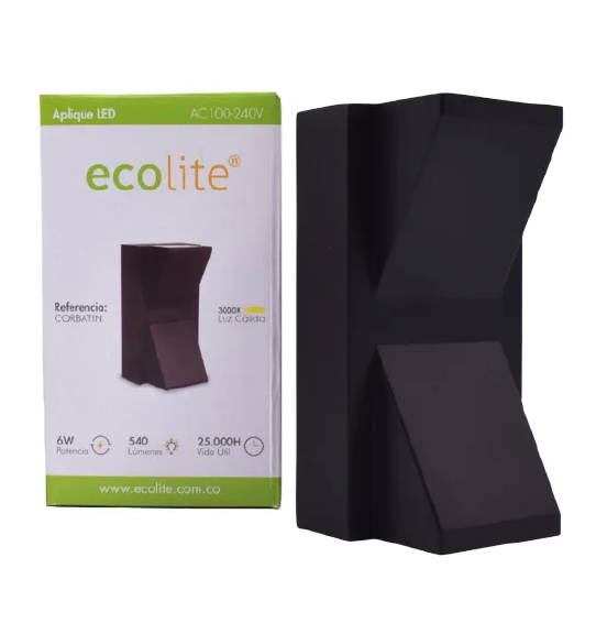 APLIQUE LED PARED 06W 3000K NEGRO CORBATIN ECOLITE REF AP2X3WB-B - Imagen 3
