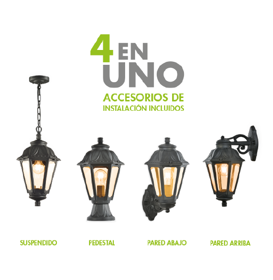 FAROL DE PARED 6 LADOS NEGRO 4EN1 E-27 25W ECOLITE APLB3
