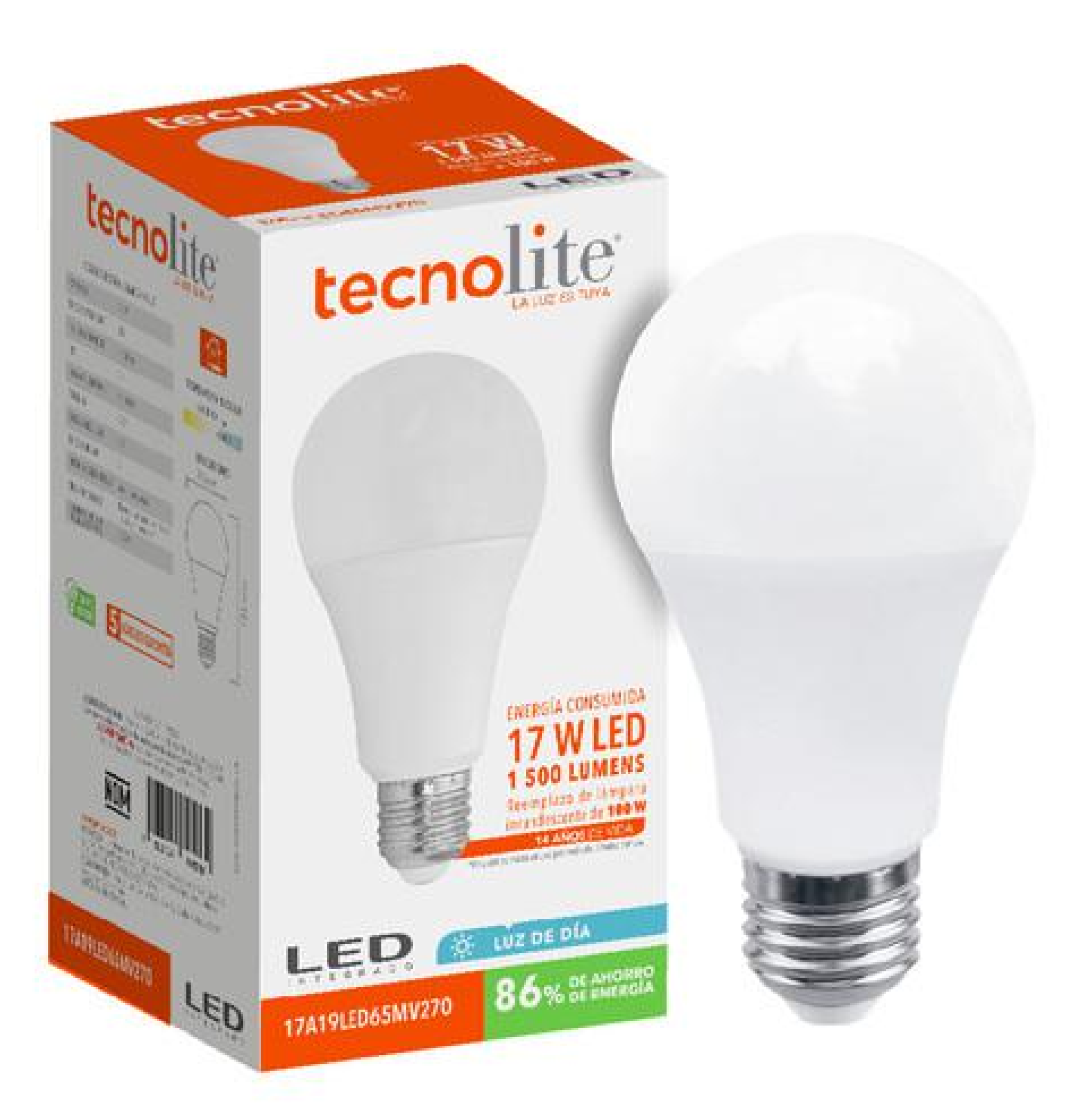 BOMBILLO LED 17W 6500K TECNOLITE A19 REF 17A19LED65MV270
