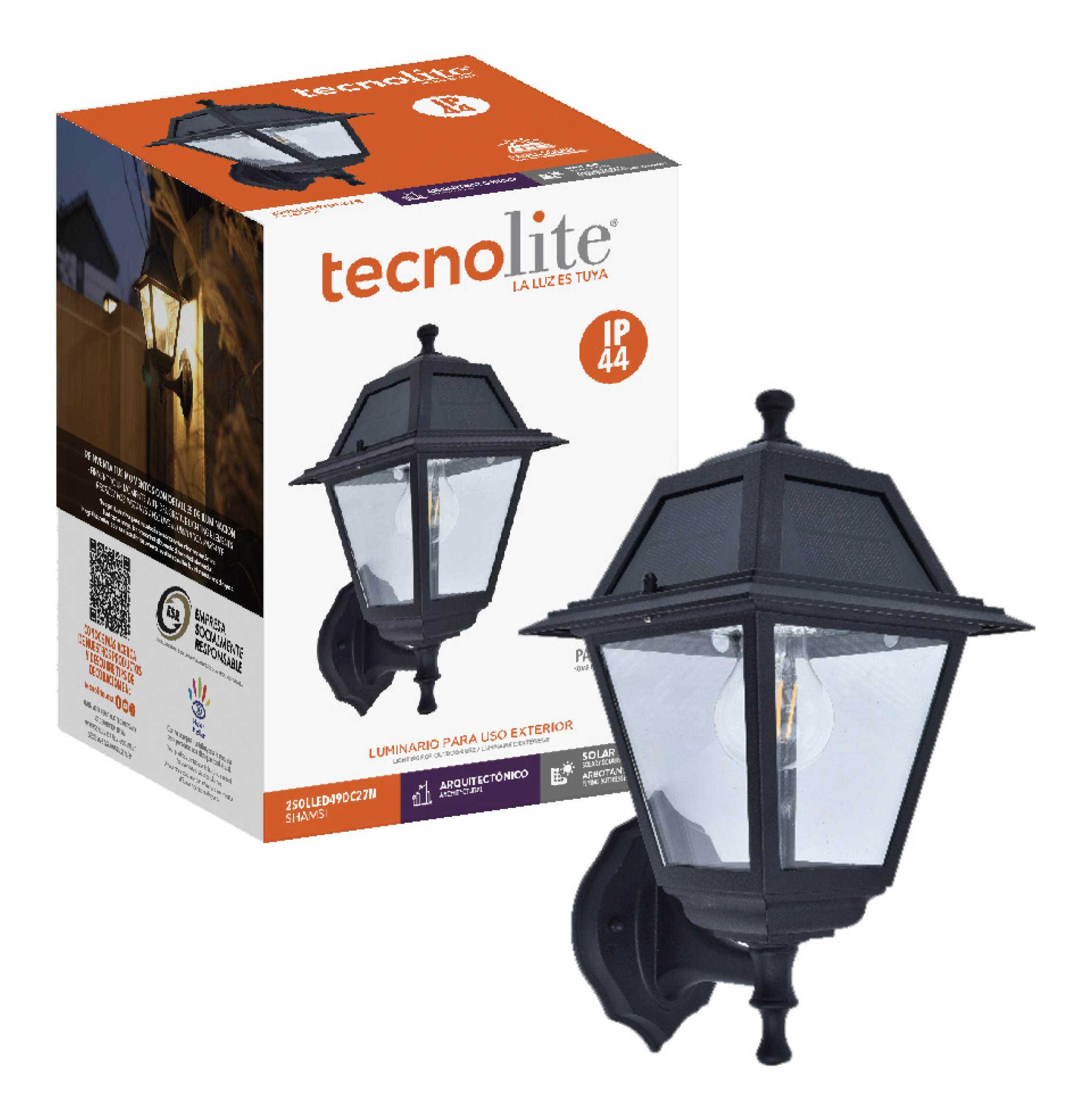 FAROL SOLAR DE SOBREPONER 1.5W LUZ CÁLIDA 3000K SHAMSI 2SOLLED49DC27N