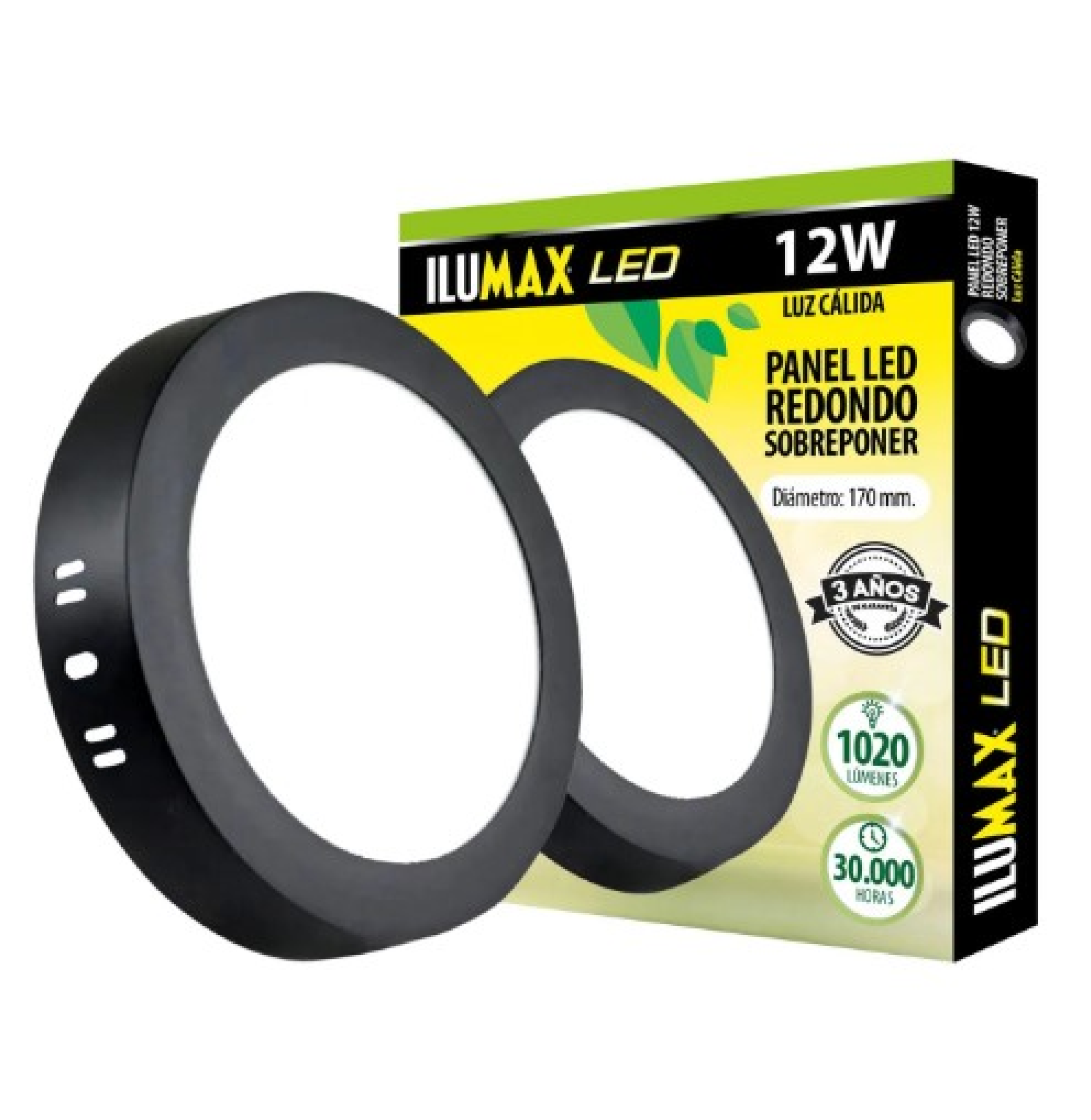 PANEL LED S/P 12W 3500K B/NEGRO ILUMAX 2300