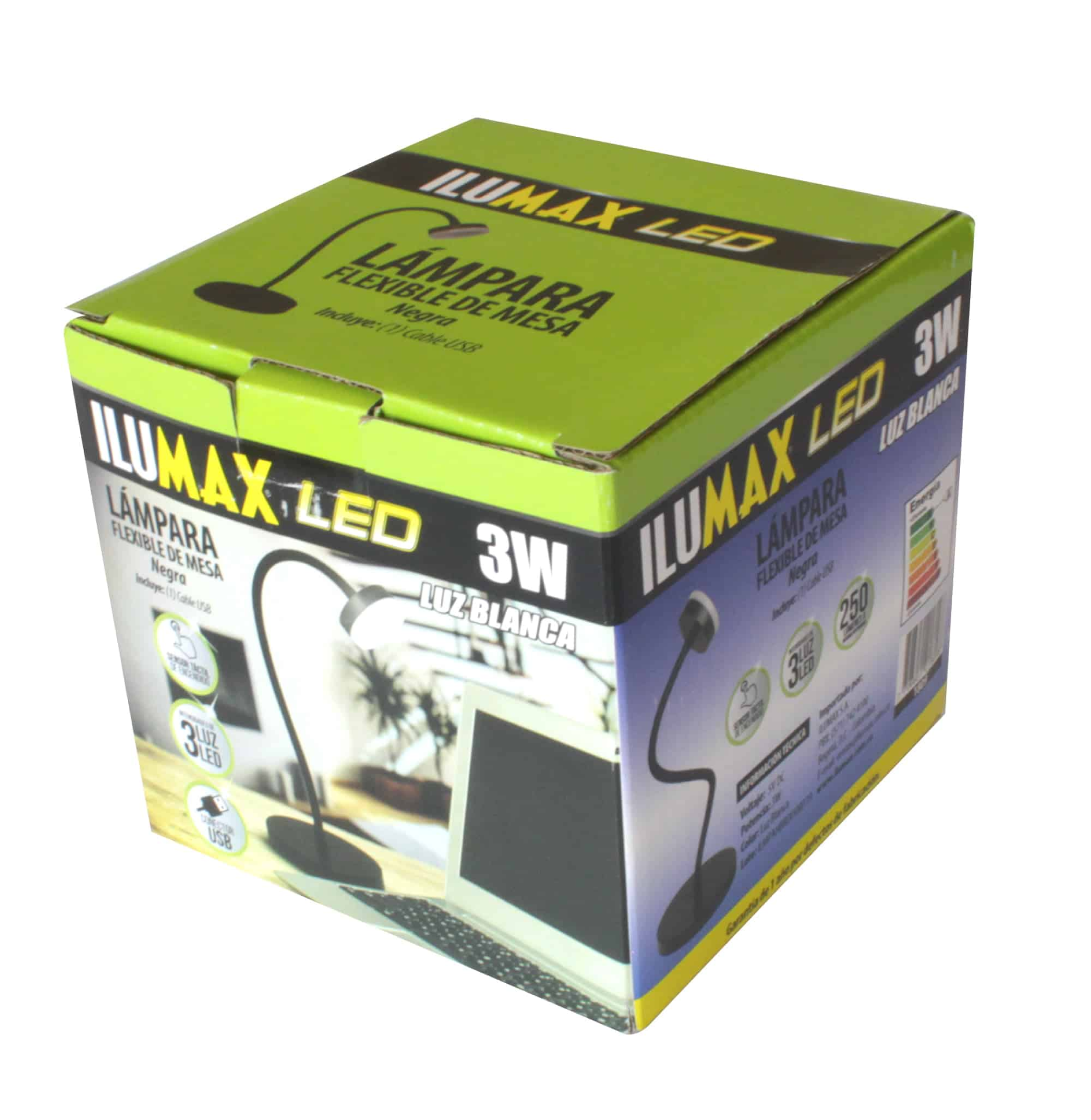 LAMPARA ESCRITORIO 3W 6500K FLEXIBLE NEGRA C/ SENSOR TACTIL DIMM ILUMAX REF 1809