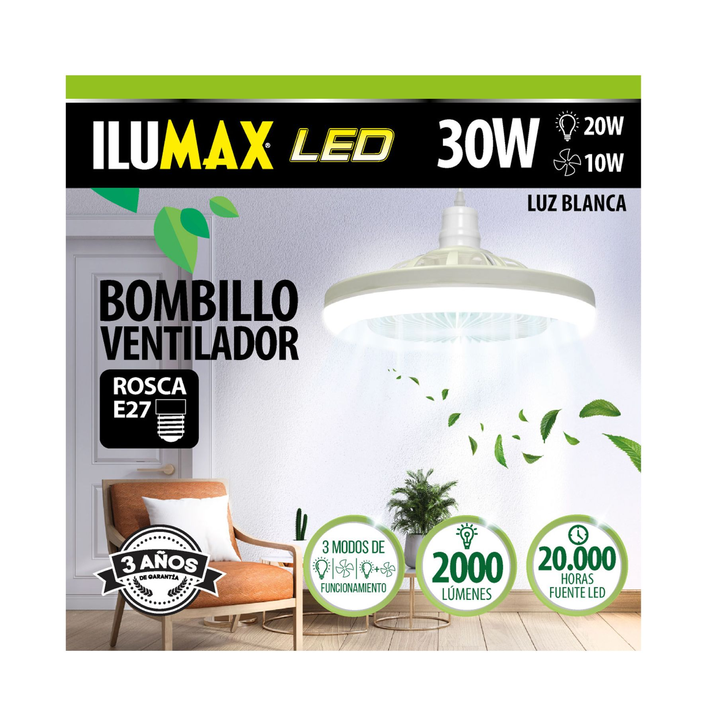 BOMBILLO LED 30W 6500K VENTILADOR E-27 ILUMAX 2304