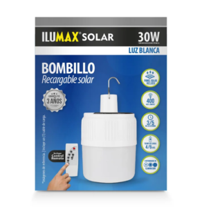 BOMBILLO LED 30W 6500K RECARGABLE E27 SOLAR C/CONTROL REMOTO 2464 ILUMAX