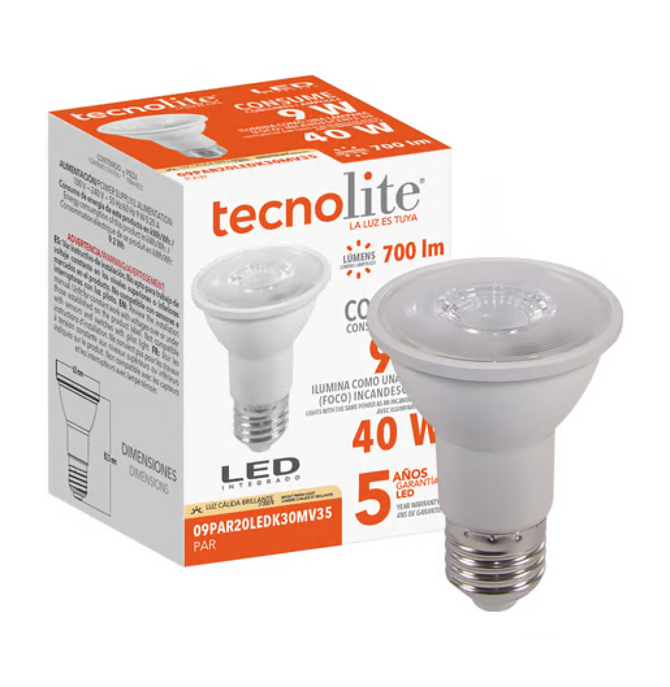 REFLECTOR P20 9W 3000K TECNOLITE 09PAR20LEDK30MV35