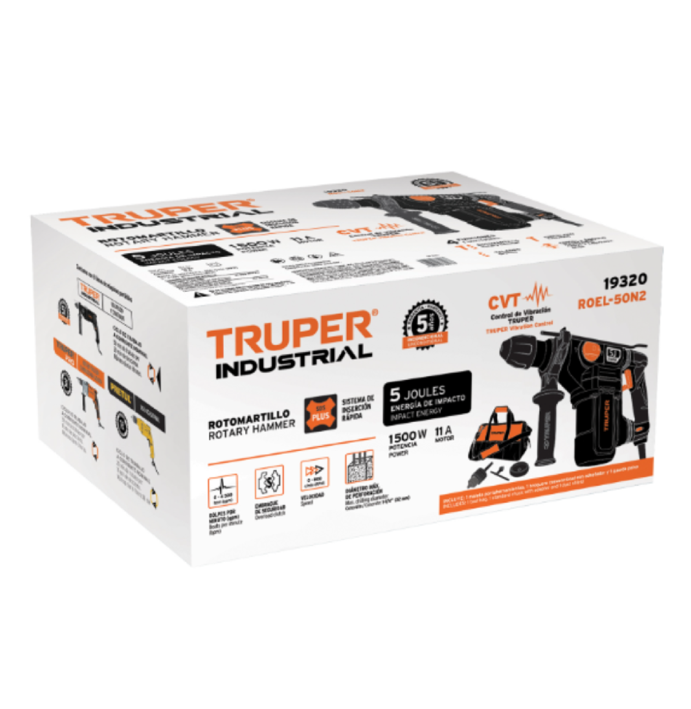 TALADRO ROTOMARTILLO SDS PLUS/DESTORNILLADOR 5J 1500W TRUPER 19320 - Imagen 5
